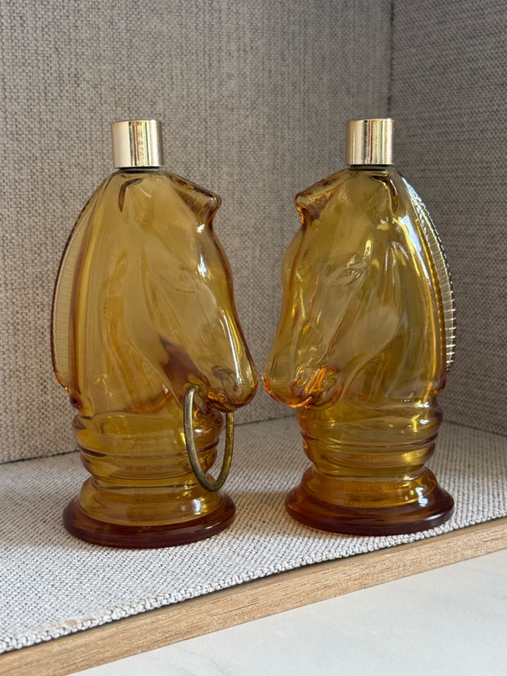 Vintage Amber Avon Glass Horse Head empty aftershave bottles